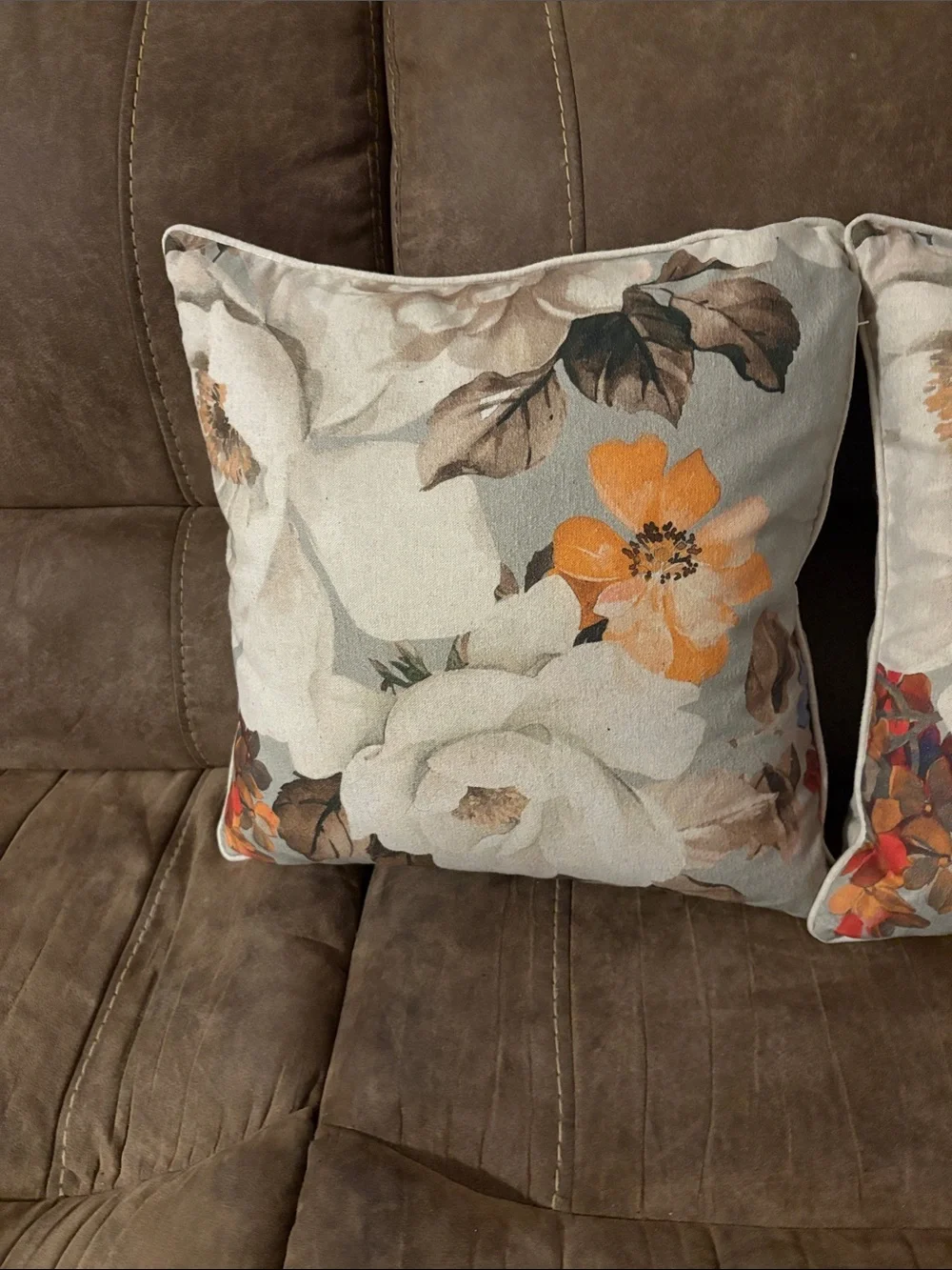 Floral Botanical Accent Pillow in Cream and Orange